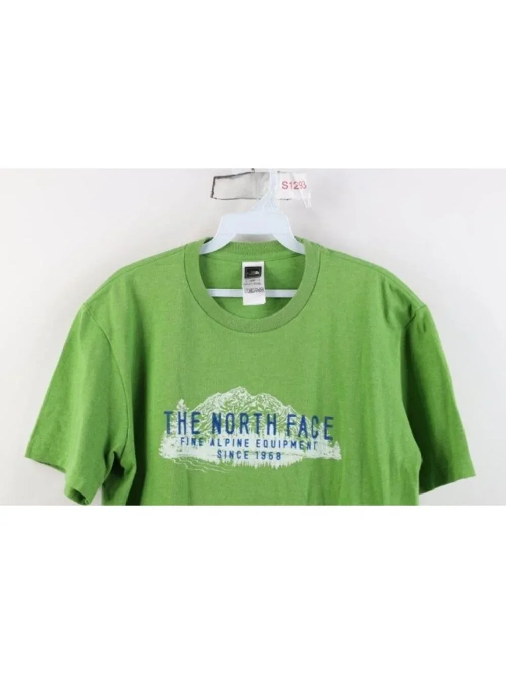 Vintage Y2K The North Face Mens Medium Spell Out Mountains T-Shirt Lime Green